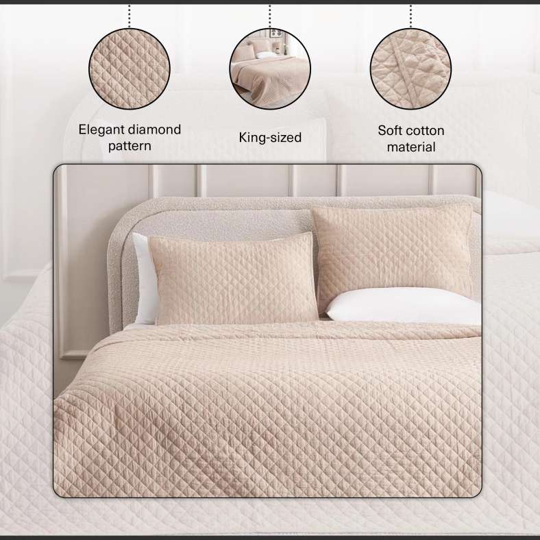 Pan Home طقم أغطية سرير من 3 قطع من مجموعة Vintage Diamond مقاس 220×240 سم - بيج - Image 4