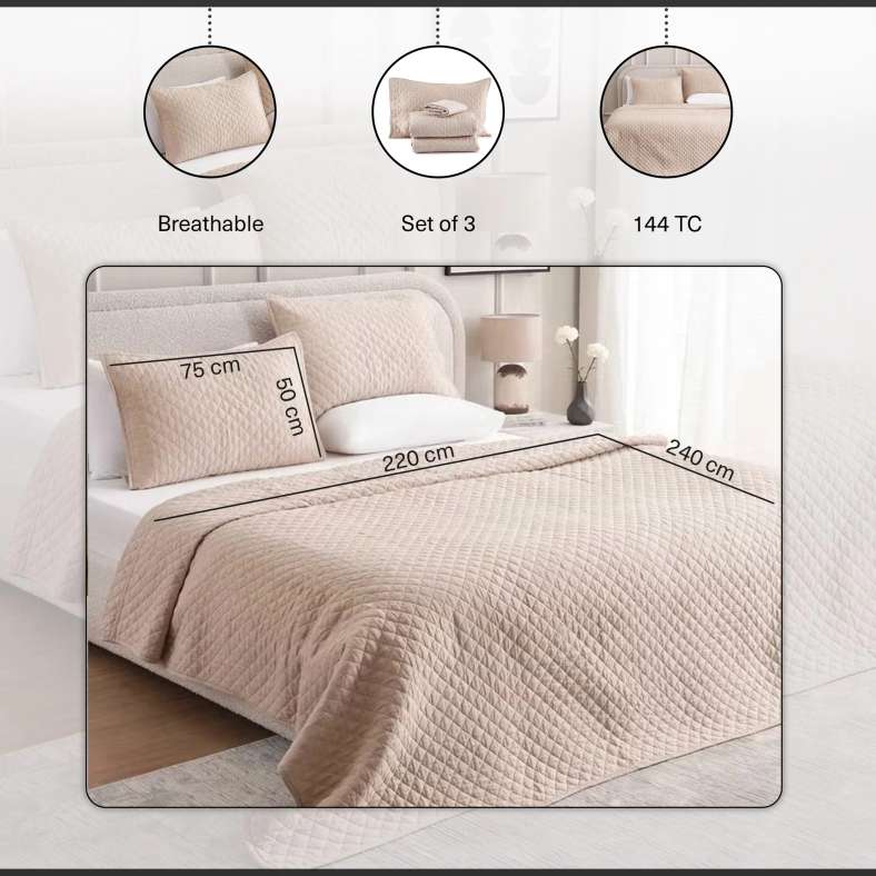 Pan Home طقم أغطية سرير من 3 قطع من مجموعة Vintage Diamond مقاس 220×240 سم - بيج - Image 5
