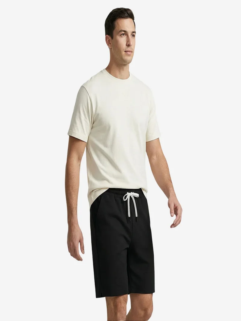 Tommylife Black TOMMY Men's Mid Waist Jersey Shorts for Men | Best Price UAE