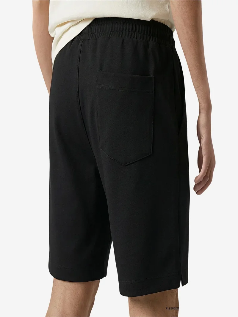 Tommylife Black TOMMY Men's Mid Waist Jersey Shorts for Men | Best Price UAE