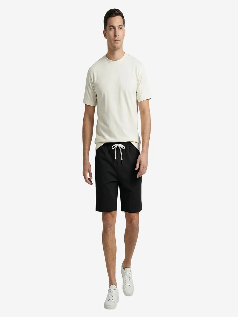 Tommylife Black TOMMY Men's Mid Waist Jersey Shorts for Men | Best Price UAE
