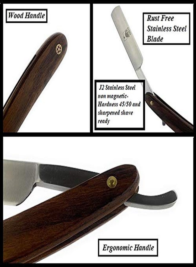 G.B.S Natural Wood Finish Scales 5/8in Straight Razor, Shaving Razor with Dark Wooden Handle and Stainless Steel Perfect for Beard Shaping - Image 3