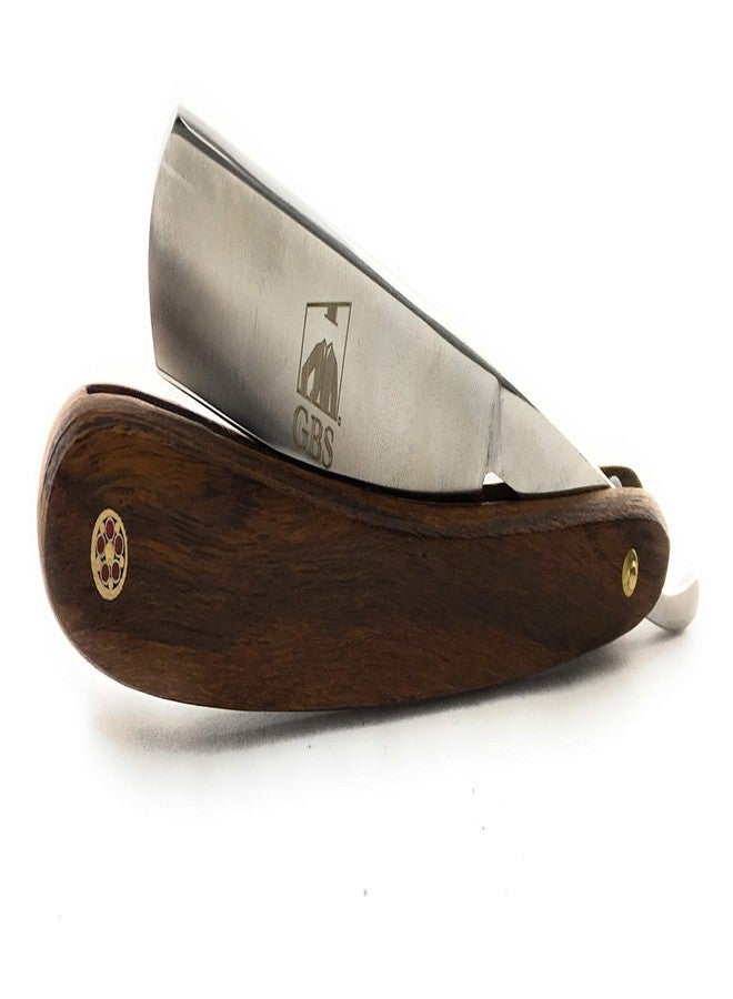 G.B.S Natural Wood Finish Scales 5/8in Straight Razor, Shaving Razor with Dark Wooden Handle and Stainless Steel Perfect for Beard Shaping - Image 2