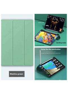 Generic Applicable Ipad Case Solid Color Ipad10 Tablet Protective Case Leather Case 9 Generation Mirror Pro Protective Case Matepad11-Color:Three Fold With Pen Slot-matcha Green-Applicable Model:Ipadair 6-13inch (m2) (2024) Neutral 12.9inch Arrival (without Home Key)  - Image 1