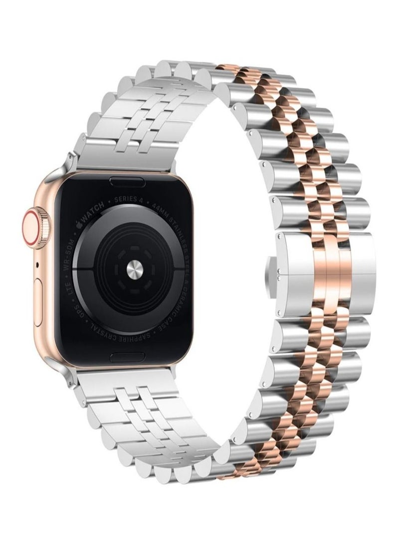 حزام متوافق مع ساعة آبل 41 مم 40 مم 38 مم، حزام ثقيل من الفولاذ المقاوم للصدأ مع مشبك طي على شكل فراشة لسلسلة الساعات 8/7/6/ SE سلسلة 5/4/3/ للرجال والنساء - Image 1