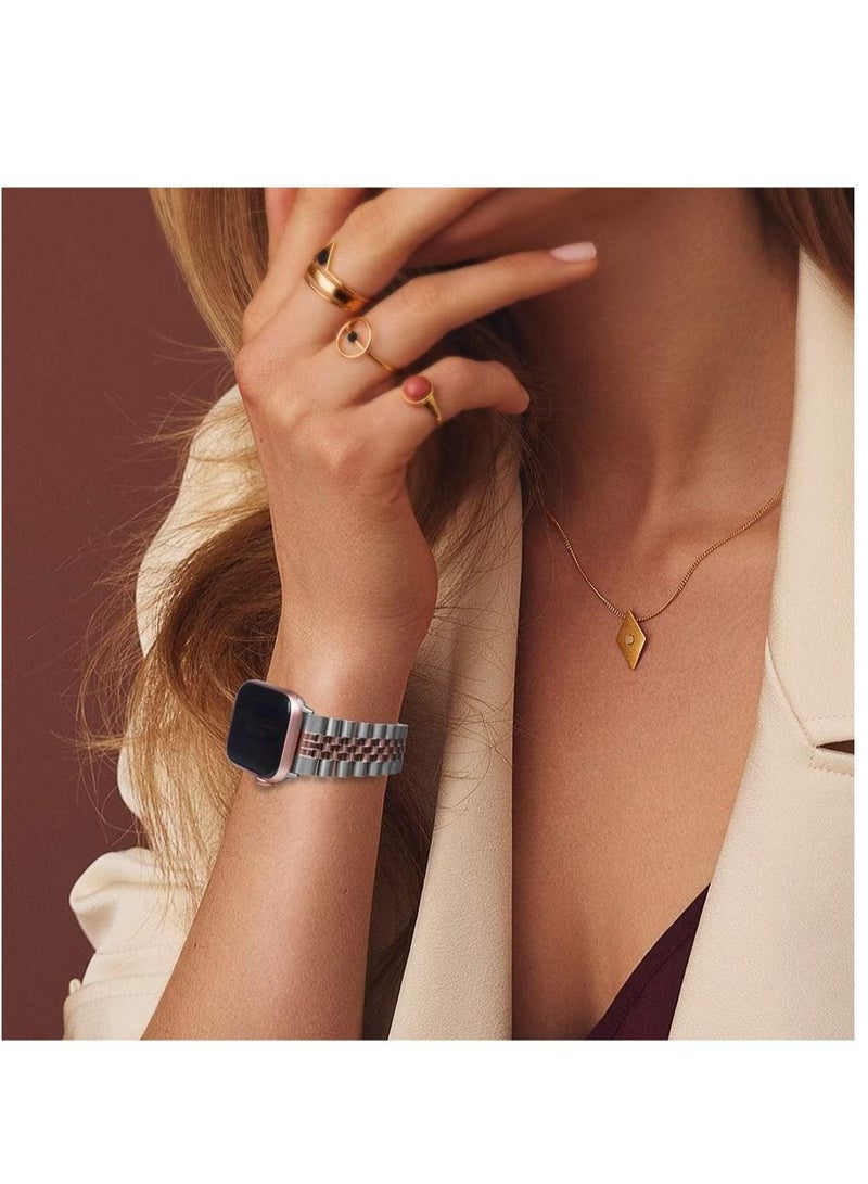 حزام متوافق مع ساعة آبل 41 مم 40 مم 38 مم، حزام ثقيل من الفولاذ المقاوم للصدأ مع مشبك طي على شكل فراشة لسلسلة الساعات 8/7/6/ SE سلسلة 5/4/3/ للرجال والنساء - Image 4