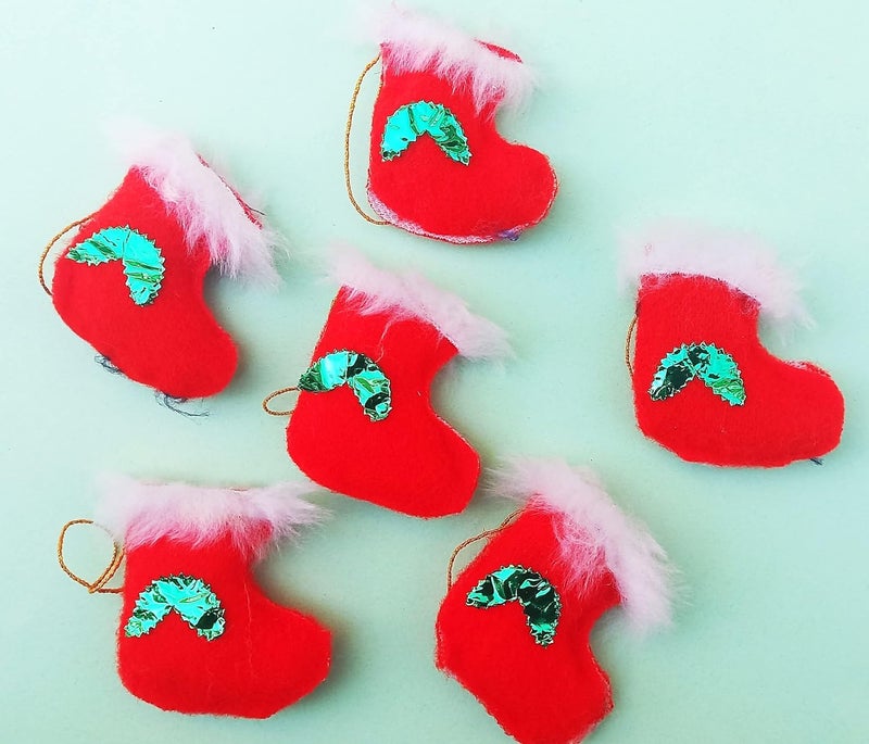 Partunay 6 Pcs Small Santa Claus Shoes Christmas Xmas Tree Hanging Ornaments Xmas Christmas Decoration Item Christmas Ornaments