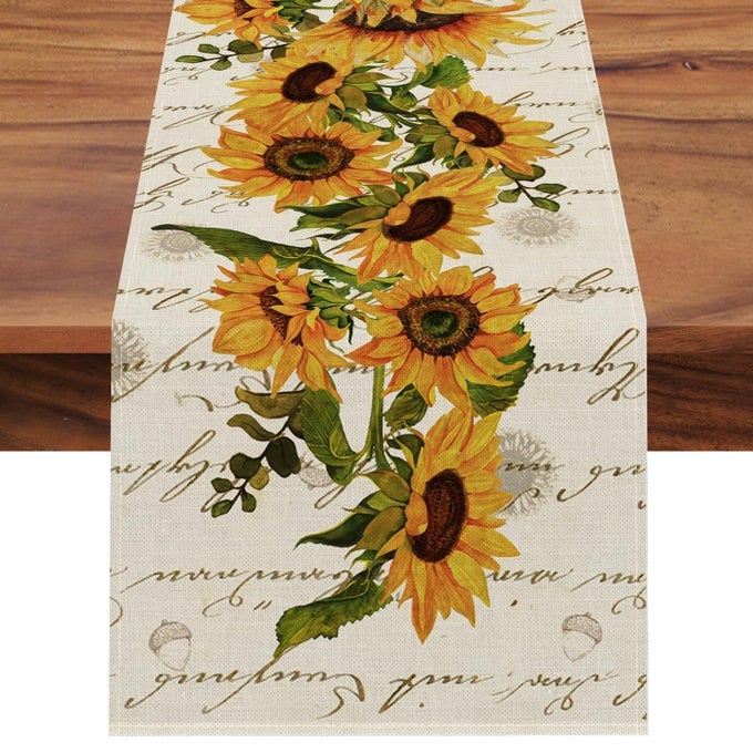 FALL SUNFLOWERS TABLE RUNNER VINTAGE SPRING SUMMER FLOWER HOME KITCHEN DINING DECOR SEASONAL FARMHOUSE FLORAL DECORATIONS INDOOR OUTDOOR PARTY SUPPLY 13 X 48 INCH