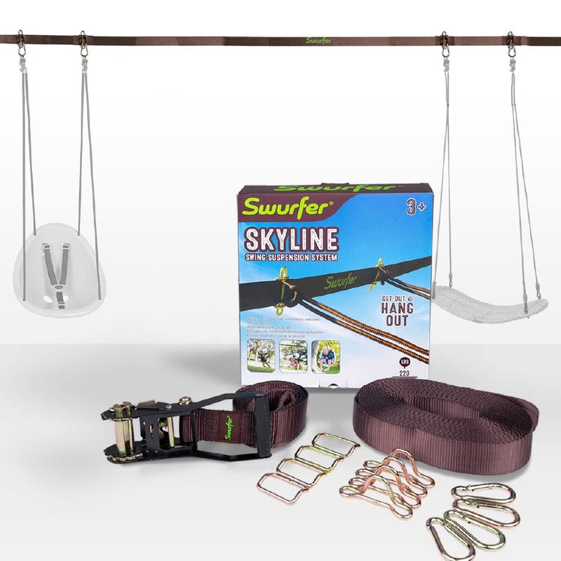 Swurfer Skyline Tree Swing Hanging Kit â€“ Heavy Duty, Weather Resistant, Swing Line to Hang Multiple Swings, Span Up to 40 Feet, Includes 4 Adjustable Locking Anchors & Carabiners, Easy Installation