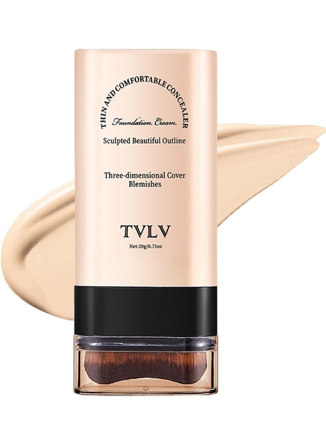 TVLV Concealer Foundation Cream Stick, Face Foundation Contour Stick, Long-Wear, Lightweight Brightening Concealer Makeup, 2 In 1 Foundation Stick With Brush, Flawlessly Covers Dark Circles, Wrinkles, Fine Lines, Full Coverage Matte Finish For Face Makeup - Image 1