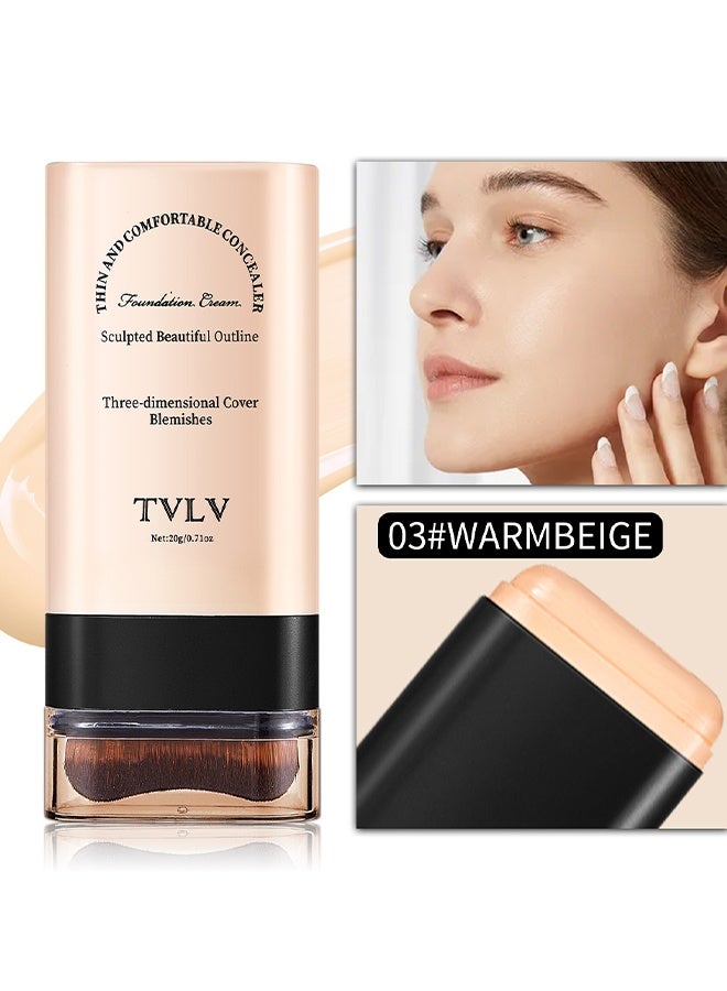 TVLV Concealer Foundation Cream Stick, Face Foundation Contour Stick, Long-Wear, Lightweight Brightening Concealer Makeup, 2 In 1 Foundation Stick With Brush, Flawlessly Covers Dark Circles, Wrinkles, Fine Lines, Full Coverage Matte Finish For Face Makeup - Image 2