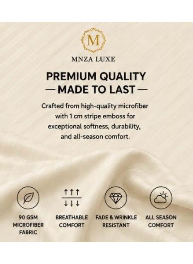 MNZA LUXE طقم شرشف سرير مطاطي من المايكروفايبر بتصميم خطوط 1 سم، يشمل شرشف سرير مطاطي واحد + 2 غطاء وسادة | فائق النعومة، قابل للتنفس ومقاوم للتجاعيد | لون كريمي - Image 5