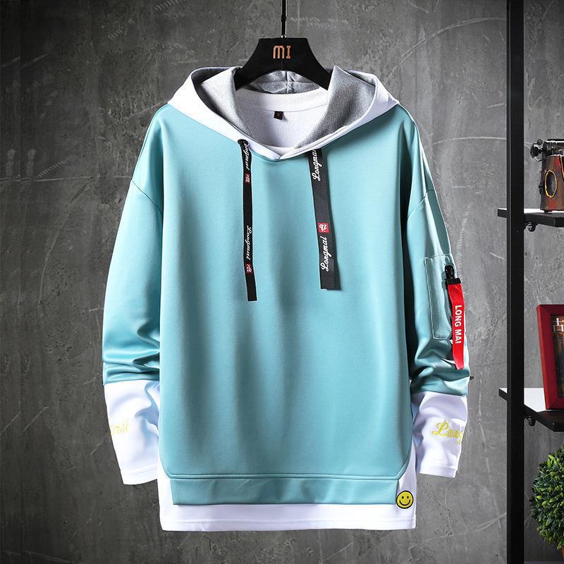 Mens Fashion Hooded Sweatshirt Casual Spring Fall T60 Lake Blue - Image 1
