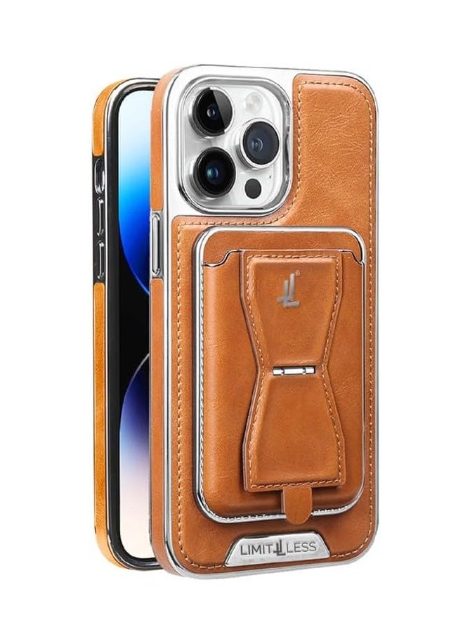 LIMITLESS Leather Case for iPhone 15 Pro Max with Detachable Card Holder and Stand, Back Protector Slim Fit, Soft Grip Leather Cover, Logo Cutouts, Anti-Scratch Full Phone Back Case with Shockproof, Brown  - Image 1