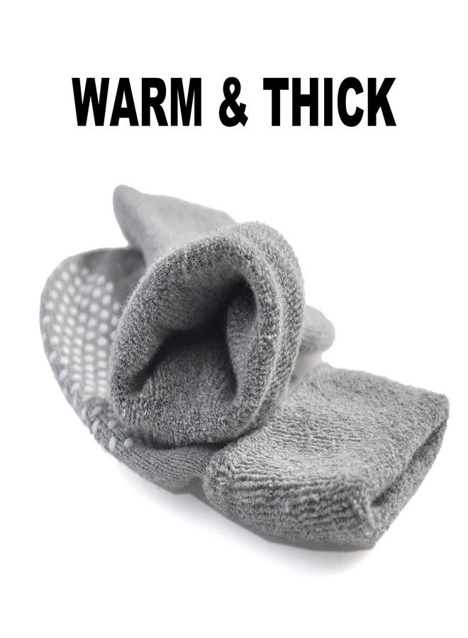 EPEIUS Baby Thick Warm Turn Cuff Socks - Toddler Non-slip Soft Cotton Crew With Grips for Kids Boys Girls - Black White Grey 6 Pack (Size M) - Image 3