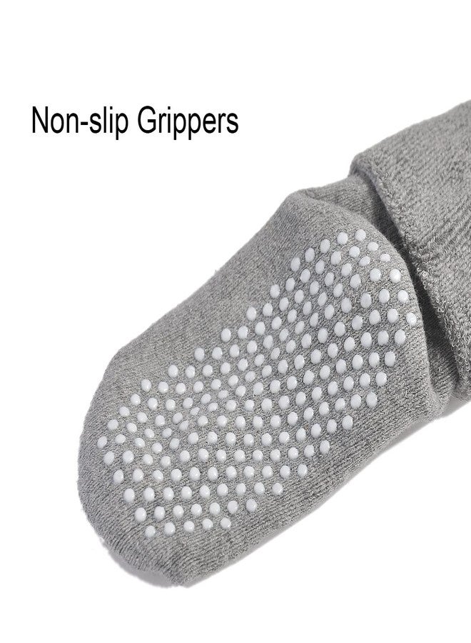 EPEIUS Baby Thick Warm Turn Cuff Socks - Toddler Non-slip Soft Cotton Crew With Grips for Kids Boys Girls - Black White Grey 6 Pack (Size M) - Image 4