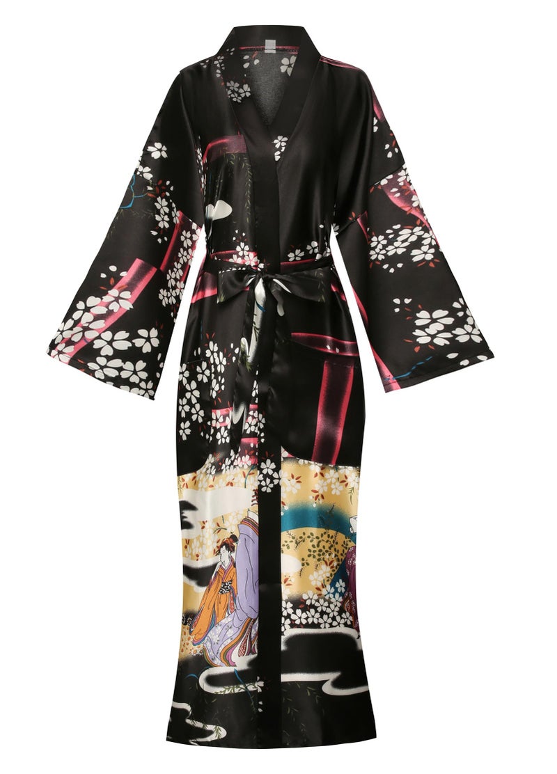 MissNina Women's Silky Kimono Robes Long Satin Bathrobes Silk Robes Japanese Dressing Gowns - Image 1