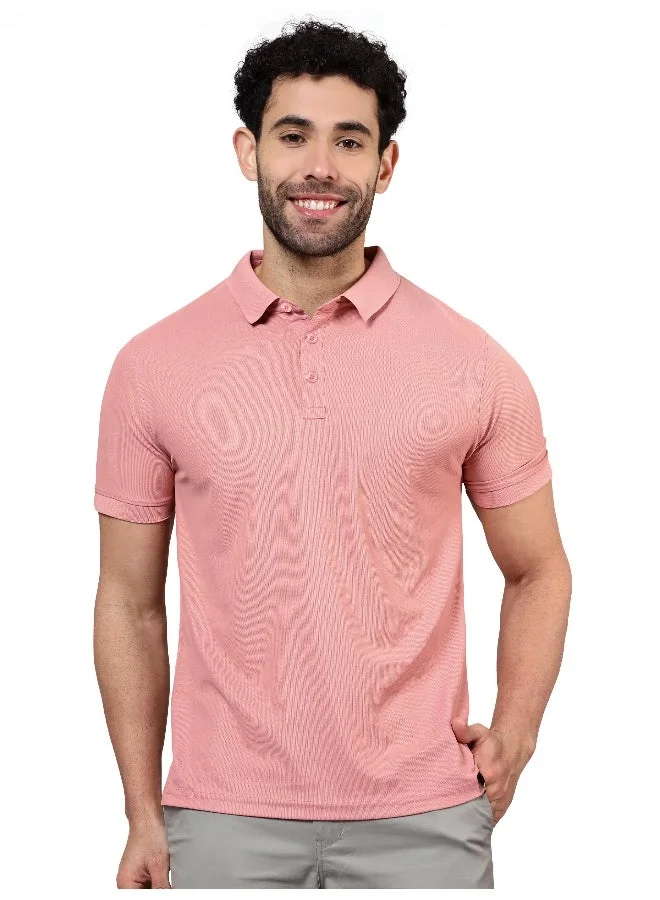 بيونغ تيشيرت بولو رجالي روز بينك بقصة عادية وأكمام نصفية