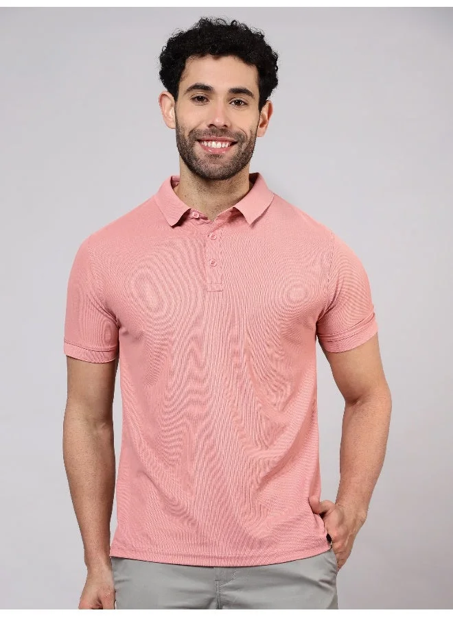 Beyoung Men's Regular Fit Half Sleeve Soild Casual Rose Pink Polo T-shirt