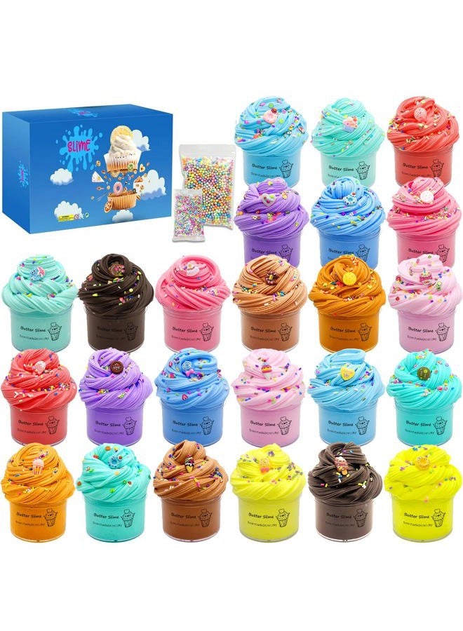 HPLTLKY 24 Pack Slime kit, Butter Slime, Macaroon Colors Cake Donut and Fruit Party Favors Slime， Stretchy and Non-Sticky, Stress Relief Toy for Kids Partys - Image 1