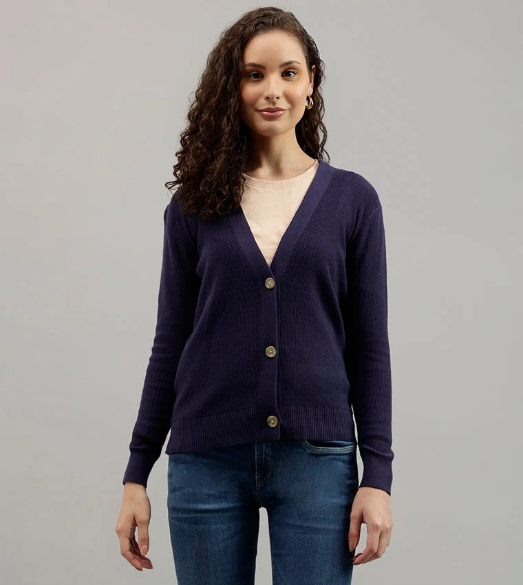 Solid V-Neck Cardigan