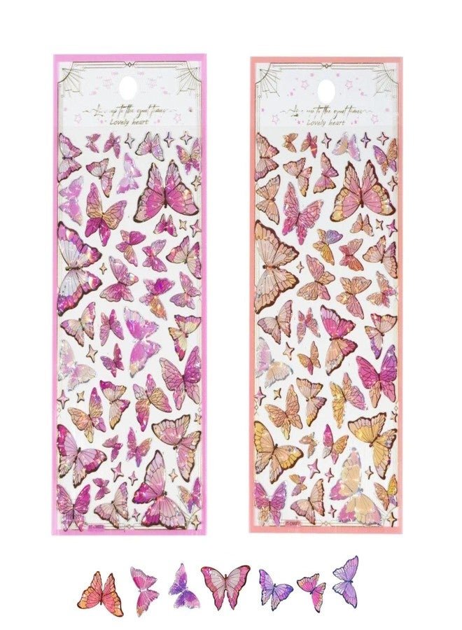 PROBABE Butterfly Stickers for Scrapbooking, Journaling, Crafts - Aesthetic Stickers | Waterproof, Transparent, Decorative Vinyl Manual Plastic Sticker Set (Multicolor - 2 Sheet) - Image 1