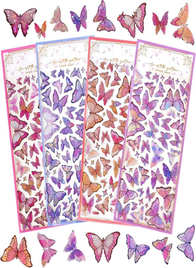 PROBABE Butterfly Stickers for Scrapbooking, Journaling, Crafts - Aesthetic Stickers | Waterproof, Transparent, Decorative Vinyl Manual Plastic Sticker Set (Multicolor - 2 Sheet) - Image 4