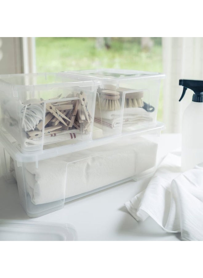 أيكيا عبوة واحدة من صناديق تخزين بلاستيكية، منظم صناديق تخزين مع أغطية، حاوية تخزين شفافة قابلة للتكديس، لتخزين الملابس والأحذية والألعاب والكتب 28*19*14 سم - Image 3