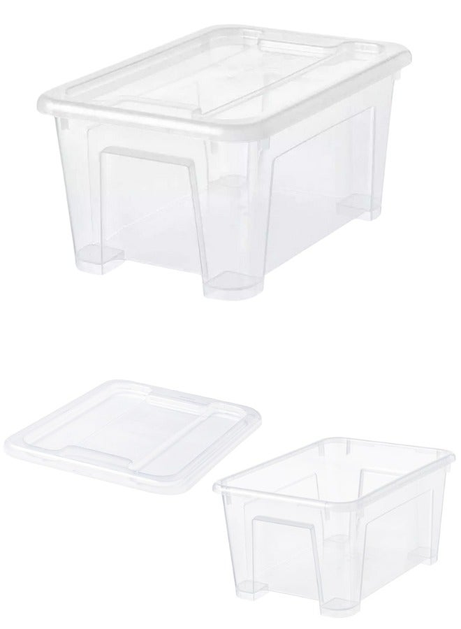 أيكيا عبوة واحدة من صناديق تخزين بلاستيكية، منظم صناديق تخزين مع أغطية، حاوية تخزين شفافة قابلة للتكديس، لتخزين الملابس والأحذية والألعاب والكتب 28*19*14 سم - Image 1