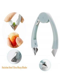 Strawberry Huller Stem Remover Tomato Corer Potato Pineapple Carrot Cutter Tool Kitchen Gadget Tweezers Peeler Utensil Clip (Blue)