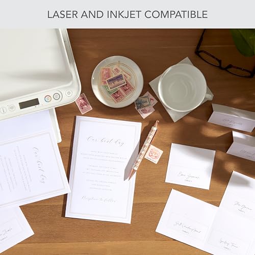 Gartner Studios White Pearl Place Cards,White Cardstock Table Placecards with Pearl Border for Wedding, Printable on Laser/Injet Printers, 210GSM, 3.75” X 1.75” 48 Count (83001) - Image 2