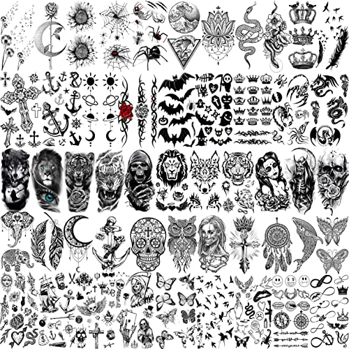VANTATY 63 Sheets Realistic Black Rose Peony Flower Temporary Tattoos for Women Adults Body Art Arm, Snake Fake Floral Sketch Sleeve Tattoo Sticker - Image 5