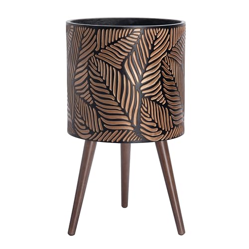 D'vine Dev 14 Inch Planter Pot with Stand, Mid-Century Tall Plant Pot with Legs for Indoor Plants, X-Large, Bronze/Grey, 88-L-D-6 - Image 1