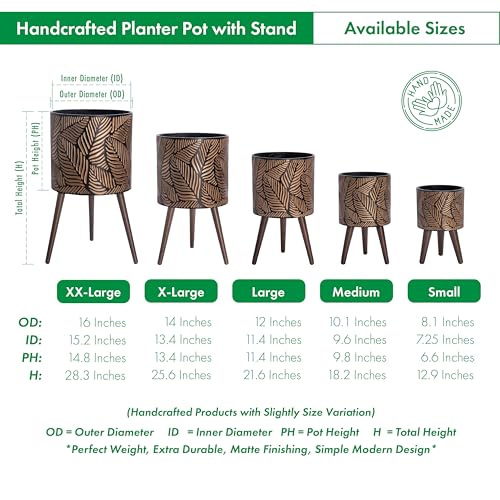 D'vine Dev 14 Inch Planter Pot with Stand, Mid-Century Tall Plant Pot with Legs for Indoor Plants, X-Large, Bronze/Grey, 88-L-D-6 - Image 3