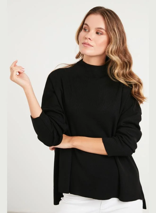 ليلا ليلا سويتر نسائي قطن بياقة واقفة وظهر طويل عبوة من قطعتين