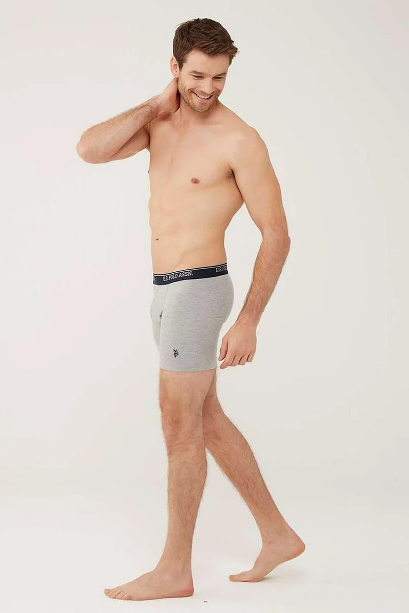 يو اس بولو اسن BASE. Polo Assn. 80454 Men's 3-Piece Long Leg Boxers-Red&greymelange&navy blue