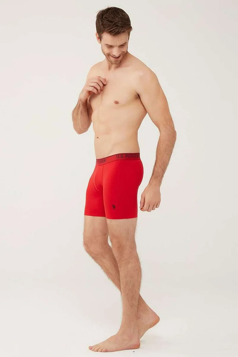 يو اس بولو اسن BASE. Polo Assn. 80454 Men's 3-Piece Long Leg Boxers-Red&greymelange&navy blue