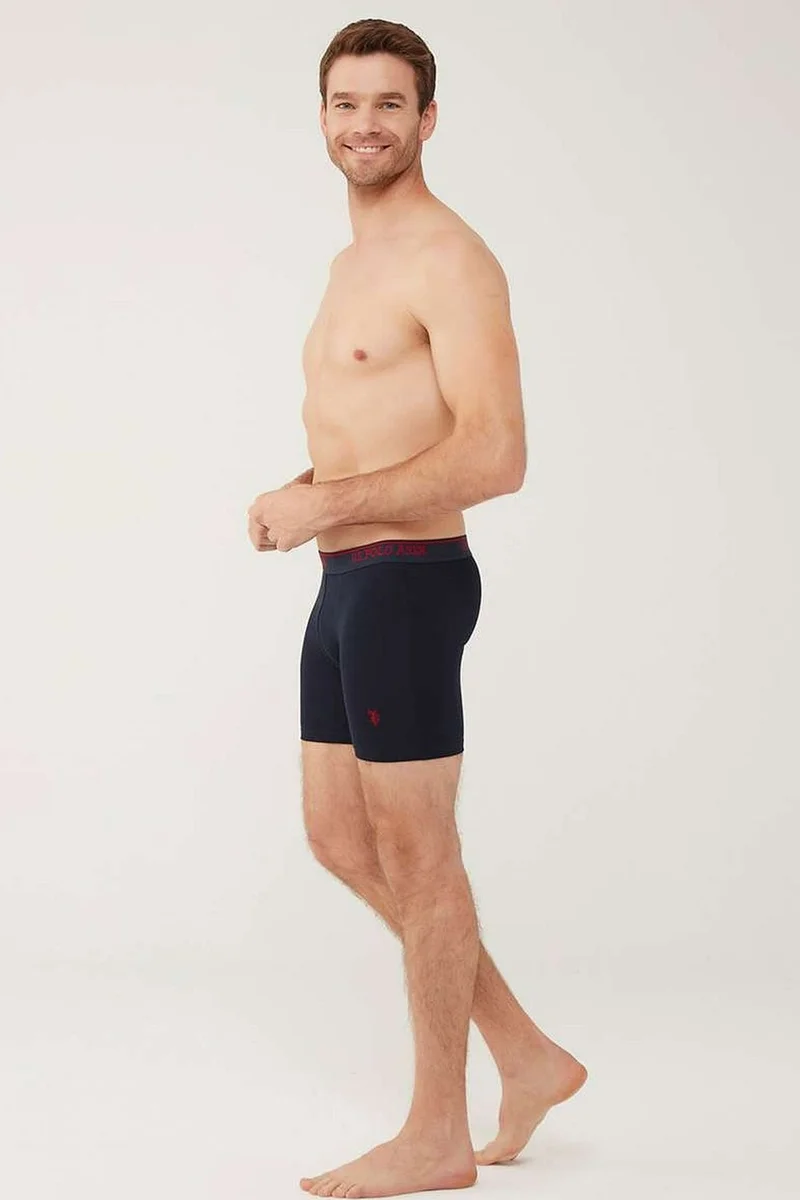 يو اس بولو اسن BASE. Polo Assn. 80454 Men's 3-Piece Long Leg Boxers-Red&greymelange&navy blue