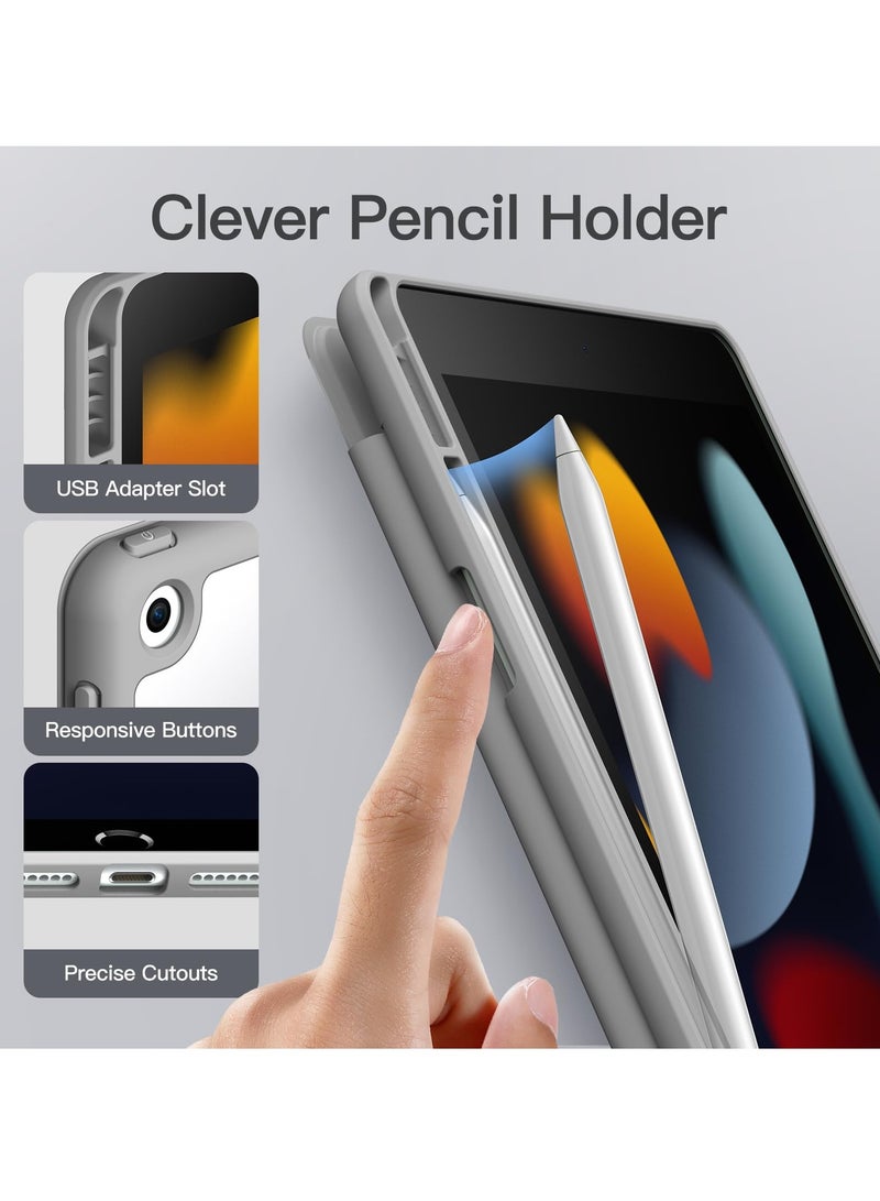 جي تيك حافظة غير لامعة لجهاز iPad 9 مقاس 10.2 بوصة الجيل التاسع مع حامل قلم رصاص وظهر شفاف بلوري وغطاء حماية للكمبيوتر اللوحي باللون الفضي - Image 5