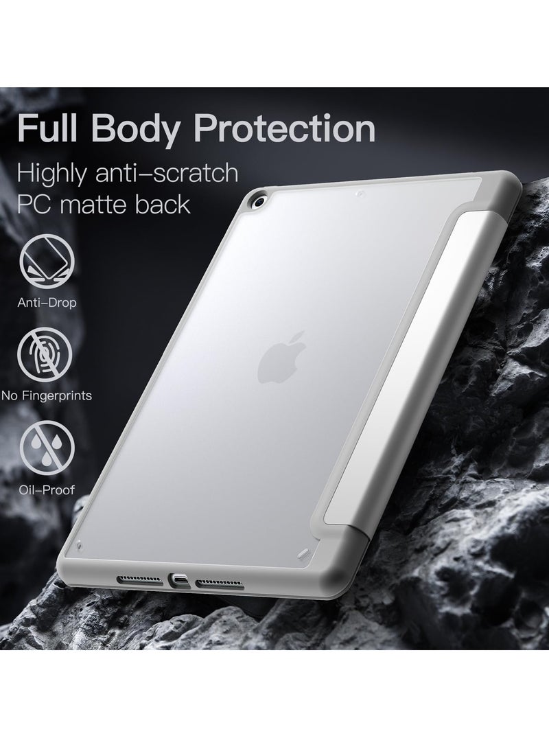 جي تيك حافظة غير لامعة لجهاز iPad 9 مقاس 10.2 بوصة الجيل التاسع مع حامل قلم رصاص وظهر شفاف بلوري وغطاء حماية للكمبيوتر اللوحي باللون الفضي - Image 3