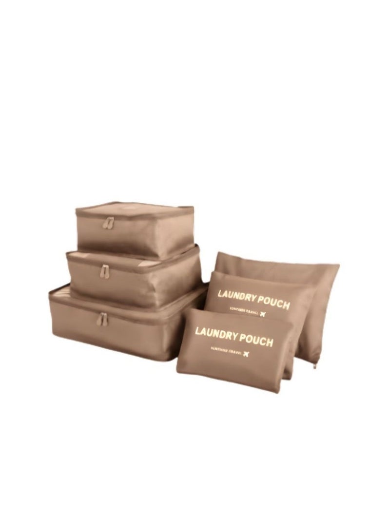 6-Piece Travel Storage Organization Bag Set - Beige - Image 1