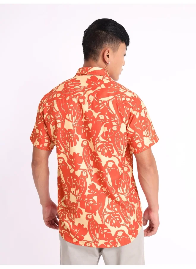 بيونغ Half Sleeve Parrot Hawaiian Shirt for Men Green