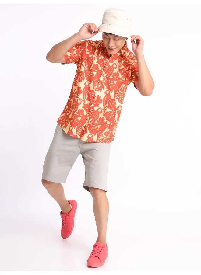 Beyoung Half Sleeve Parrot Hawaiian Shirt for Men Green