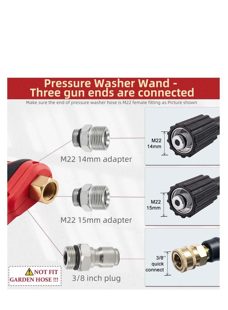Pressure Washer Gun with Replacement Wand Extension Adjustible High Power 3/8'' Swivel Quick Connect M22 14mm/M22 15mm Fitting 5 Nozzle Tips Holder (4000 PSI/Red) - Image 2