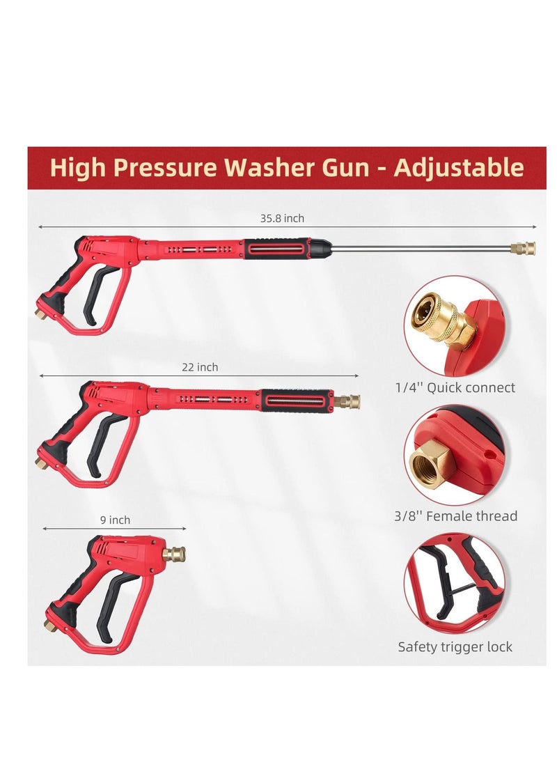 Pressure Washer Gun with Replacement Wand Extension Adjustible High Power 3/8'' Swivel Quick Connect M22 14mm/M22 15mm Fitting 5 Nozzle Tips Holder (4000 PSI/Red) - Image 3