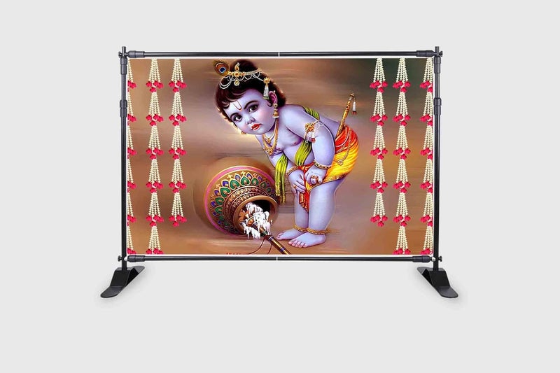 Backdropon Shree Bal Krishnaji Design Backdrop Backdrop Cloth for Pooja Decoration Traditional/Background Curtain Cloth for Pooja/Festival Size 5 Feet Height and 8 Feet Width(5 * 8) - Image 2