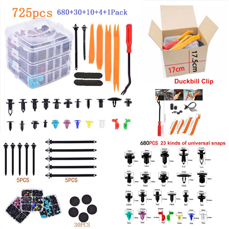 725PCS Box clip Universal car bumper Repair Kit 680 Car general plastic clip 680pcs clip + driver + 4-piece set + Cable tie 10 + Sponge cushion 30 - Image 4
