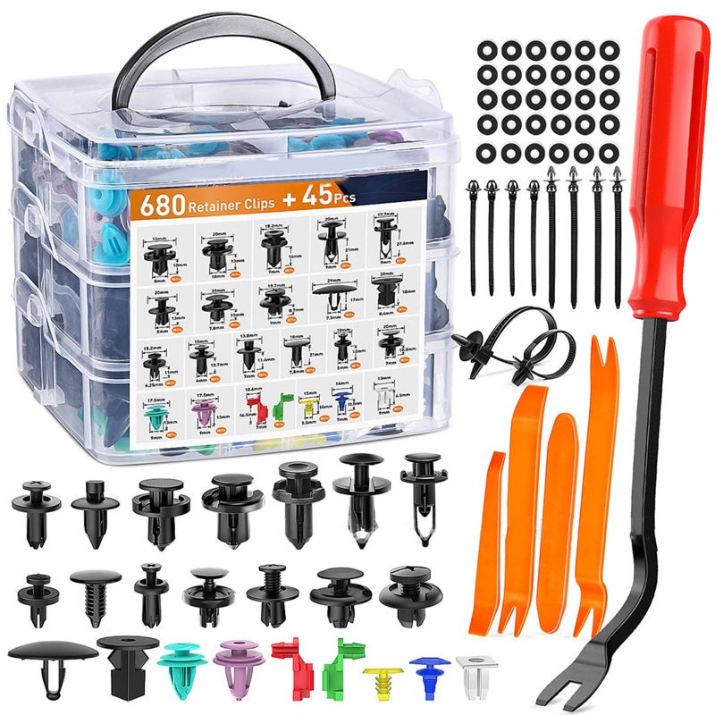 725PCS Box clip Universal car bumper Repair Kit 680 Car general plastic clip 680pcs clip + driver + 4-piece set + Cable tie 10 + Sponge cushion 30 - Image 1