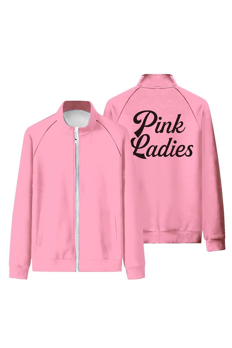Vecborn Womens Girls Pink Jacket Rydell School Zipper Collar jacket Sisters Sweatshirt Hoodie - Image 1