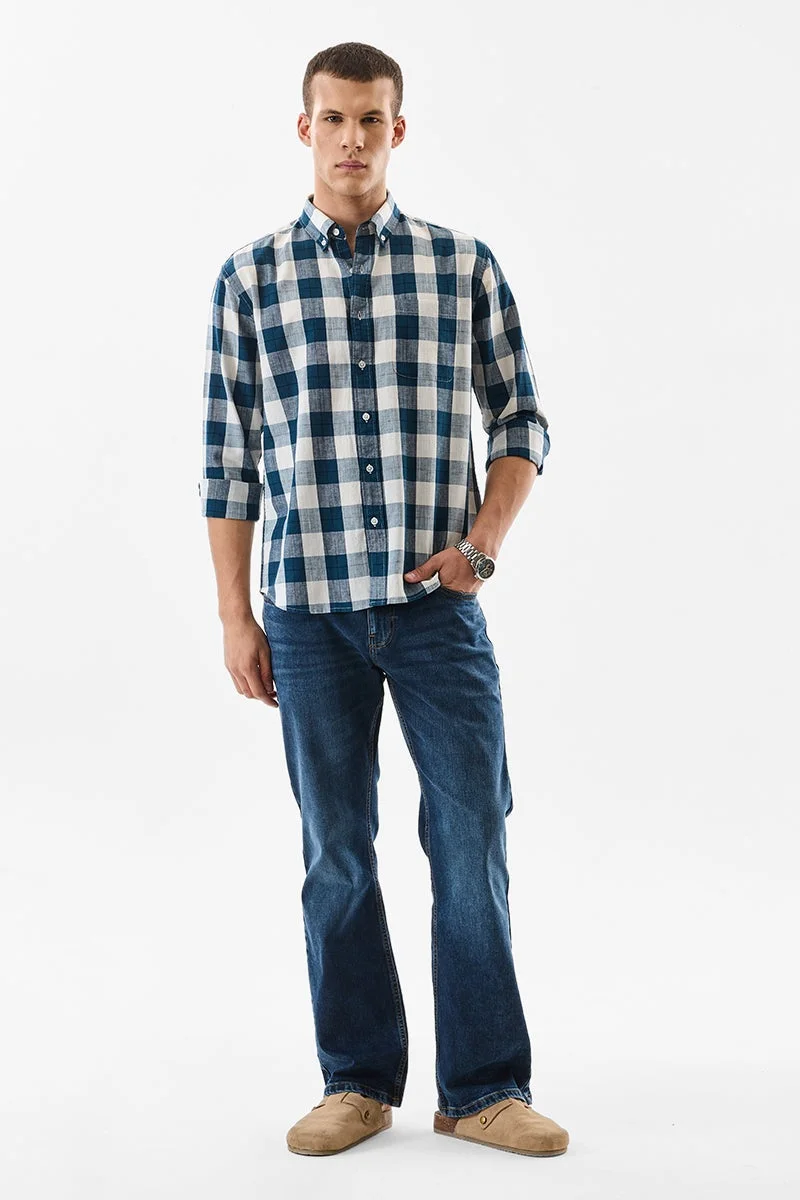 سنيتش Blue Checkered Long Sleeve Regular Fit Shirt